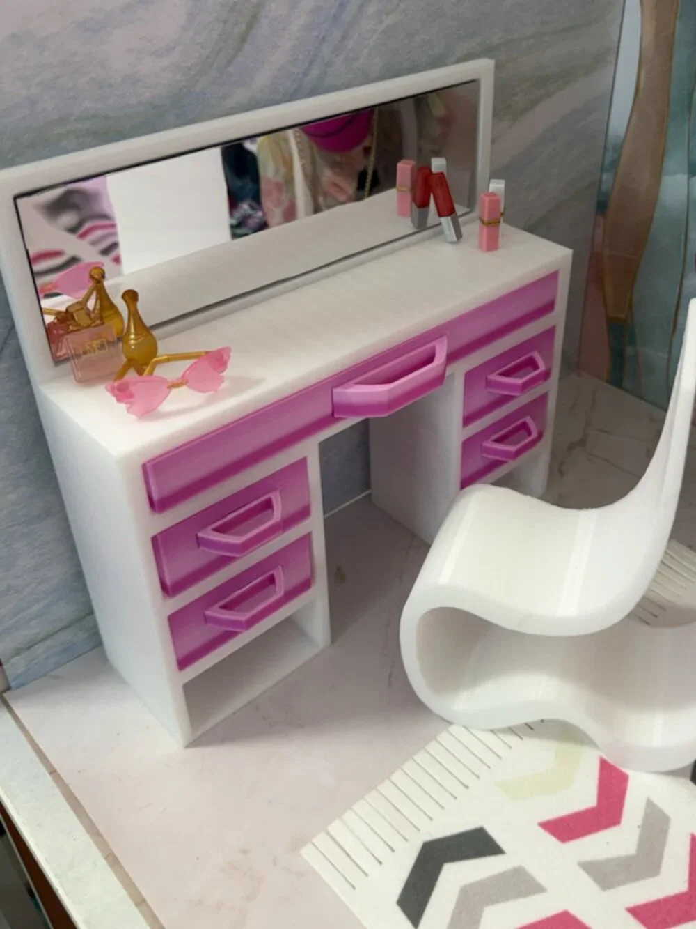 Barbie Vanity Makeup Table with Mirror and Chair | 11.5 Inch Doll Furniture